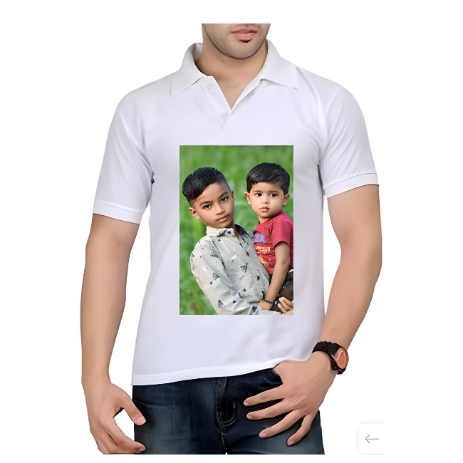 Customized Front and Back Side 160gsm White Collar Printed T-shirt for Men